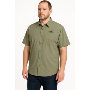 Habit‎ TS1283 Olive Green Short Sleeves Folded Collar Button Up Shirt Mens 2XL